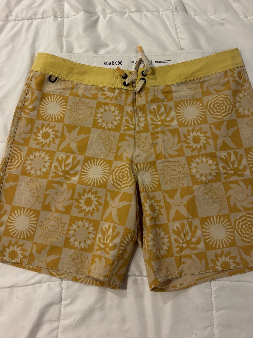 Roark Yellow Checkerboard Sun-Print Swim Board Shorts